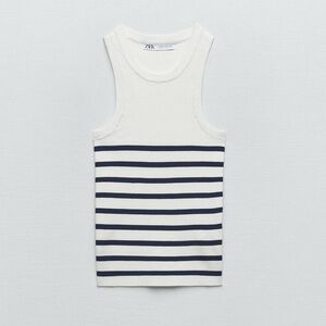 Zara Navy and White Striped Tank Top